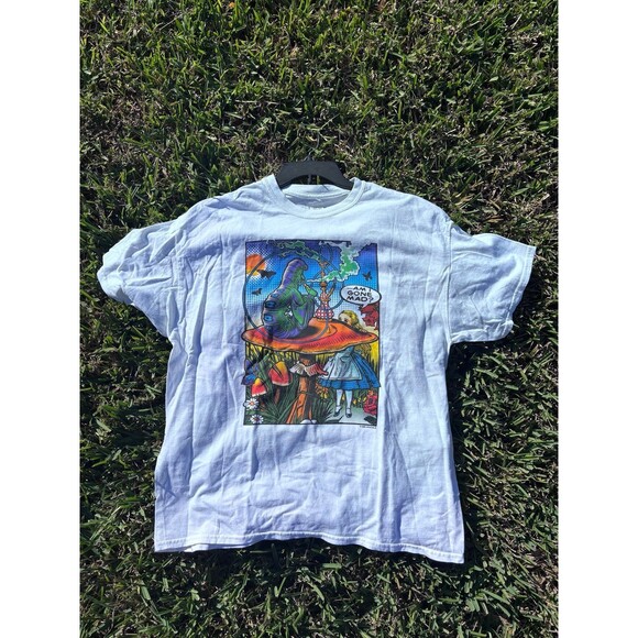 Liquid Blue Alice in Wonderland Caterpillar T-SHIRT Am I Gone Mad - Picture 1 of 3